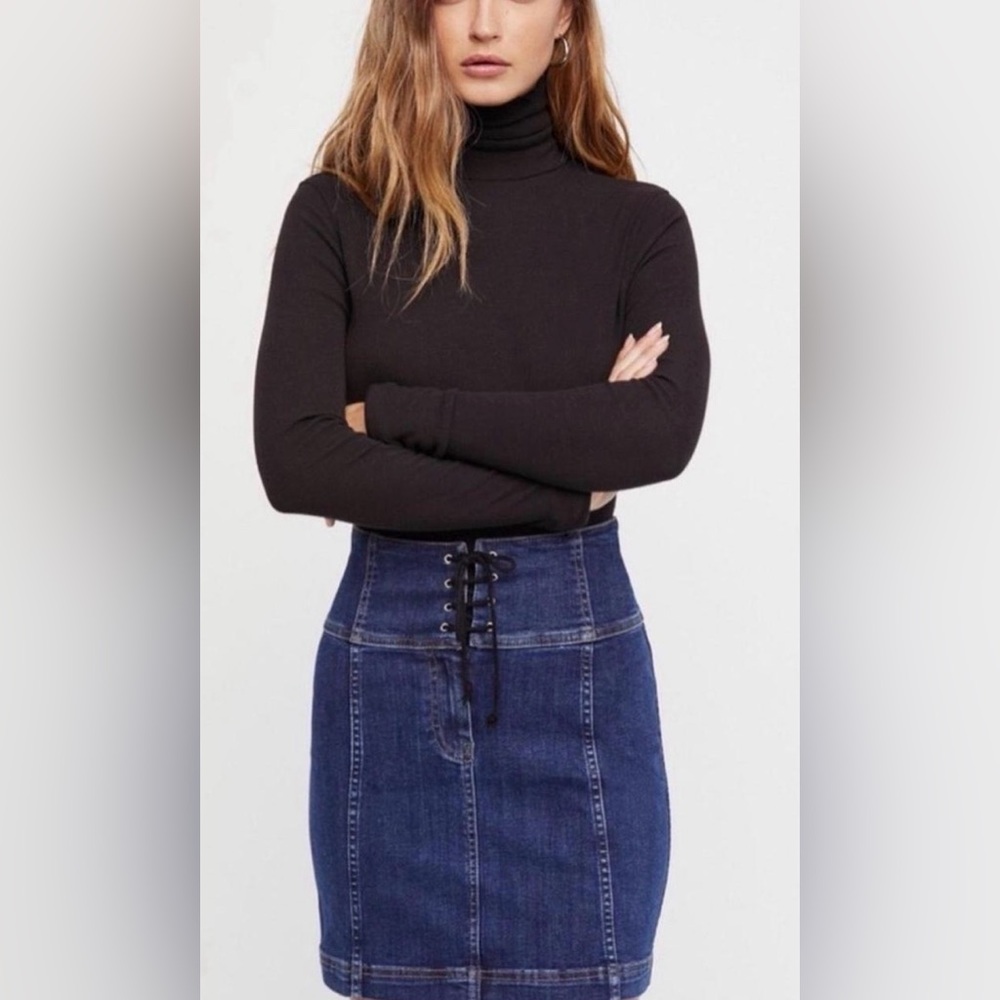 Free People Lace Up Jean Skirt